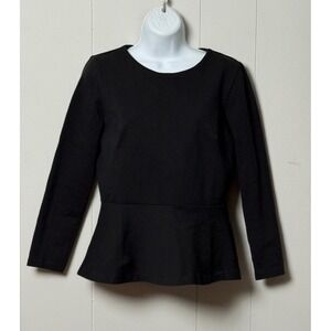 J.Crew Women's Black Peplum Top Long Sleeve Exposed Back Zip Ponte Knit Size S
